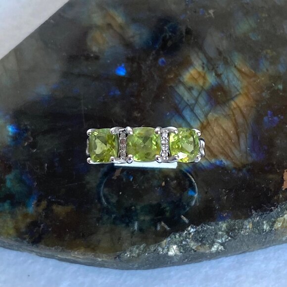 Sterling Silver 925 Prong Set Cushion Cut Peridot Multi Gemstone Ring 8.5 - Picture 6 of 16